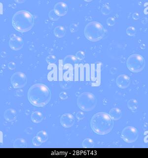 Soap bubbles seamless background. Abstract floating shampoo, bath lather pattern. Stock Vector