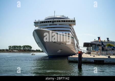 WARNEMUENDE (ROSTOCK), GERMANY - JULY 25, 2019: Cruise ship Crystal Serenity at the berth Warnemuende in the water area of Rostock seaport. Stock Photo