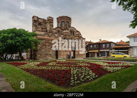 NESSEBAR, BULGARIA - JUNE 22, 2019: Ruins of Church of Christ Pantocrator in the old town. Early morning. Stock Photo