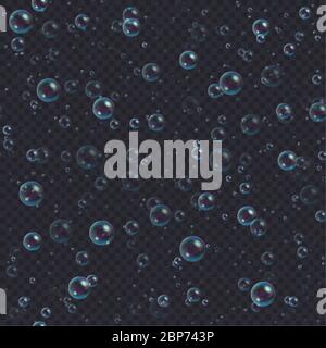 Soap bubbles seamless background. Abstract floating shampoo, bath lather pattern. Stock Vector