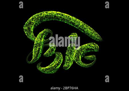 Large green lettering word inscription BIG made of bright green particles isolated on a black background Stock Photo