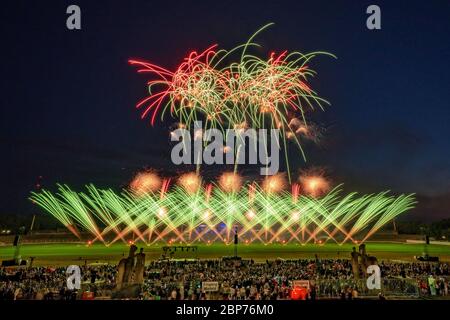 Heron Fireworks (Niederlande) Fireworks at the highest level, showdown of the Koenigsklasse at the Pyronale 2019 on the Maifeld in front of the Berlin Olympic Stadium. Stock Photo