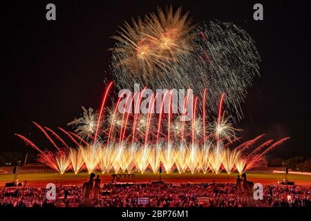 Heron Fireworks (Niederlande) Fireworks at the highest level, showdown of the Koenigsklasse at the Pyronale 2019 on the Maifeld in front of the Berlin Olympic Stadium. Stock Photo