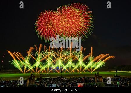 Heron Fireworks (Niederlande) Fireworks at the highest level, showdown of the Koenigsklasse at the Pyronale 2019 on the Maifeld in front of the Berlin Olympic Stadium. Stock Photo