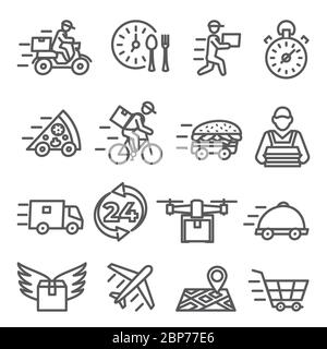 Food Delivery Line Icons on white background Stock Vector
