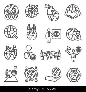 Global Business Line Icons Set on white background Stock Vector