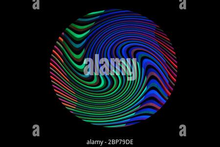Circle with pattern in neon colors against black background Stock Photo