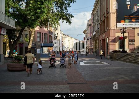 PLOVDIV, BULGARIA - JULY 02, 2019: Street Knyaz of Alexander I (Alexander of Battenberg) in the historical center. Stock Photo