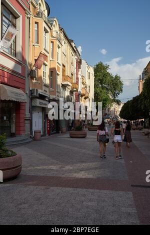 PLOVDIV, BULGARIA - JULY 02, 2019: Street Knyaz of Alexander I (Alexander of Battenberg) in the historical center. Stock Photo