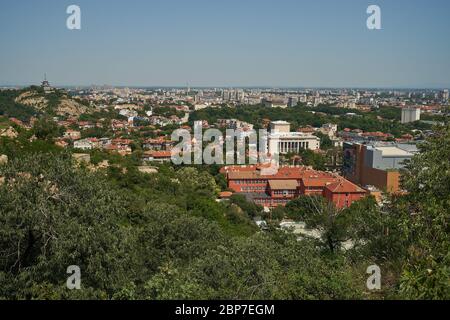 PLOVDIV, BULGARIA - JULY 02, 2019: Aerial view of the city. Plovdiv is the second largest city in Bulgaria. Stock Photo