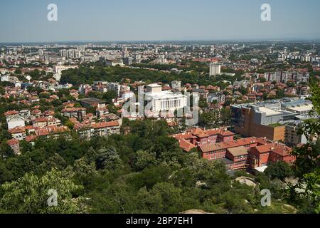 PLOVDIV, BULGARIA - JULY 02, 2019: Aerial view of the city. Plovdiv is the second largest city in Bulgaria. Stock Photo