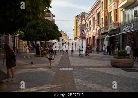 PLOVDIV, BULGARIA - JULY 02, 2019: Street Knyaz of Alexander I (Alexander of Battenberg) in the historical center. Stock Photo