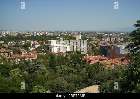 PLOVDIV, BULGARIA - JULY 02, 2019: Aerial view of the city. Plovdiv is the second largest city in Bulgaria. Stock Photo