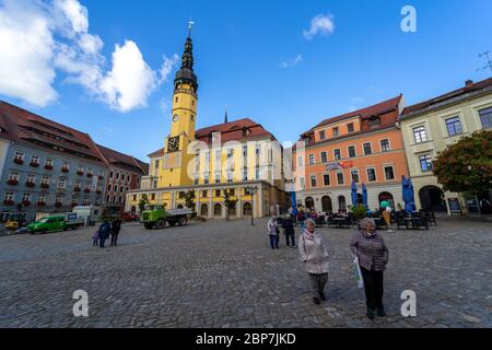 BAUTZEN, GERMANY - OCTOBER 10, 2019: City Hall Square and Town Hall Building. Stock Photo