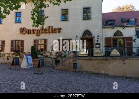 MEISSEN, GERMANY - OCTOBER 12, 2019: Historic buildings in the square in front of Albrechtsburg Castle and Meissen Cathedral. Stock Photo