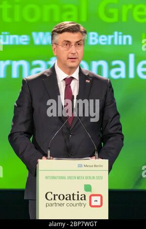 Andrej PlenkoviÄ‡, Prime Minister of Croatia. IGW 2020, opening ceremony of the International Green Week Berlin 2020. Stock Photo