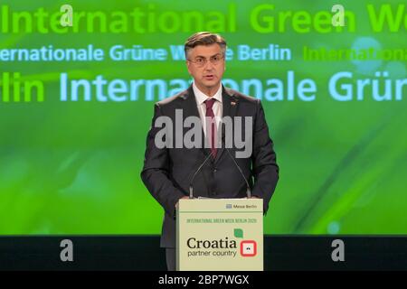 Andrej PlenkoviÄ‡, Prime Minister of Croatia. IGW 2020, opening ceremony of the International Green Week Berlin 2020. Stock Photo