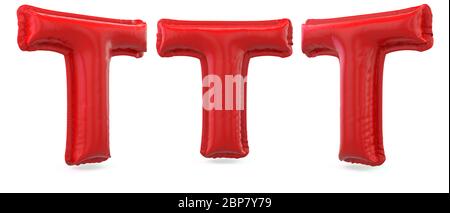Capital letter T. Uppercase. Inflatable red balloon on background. 3D rendering Stock Photo