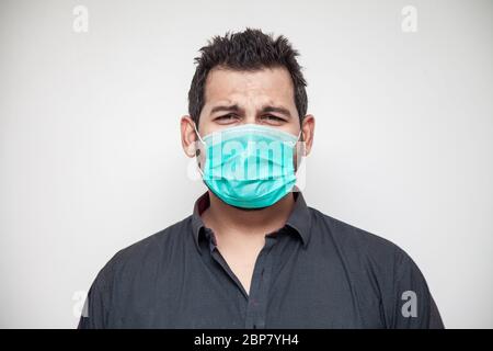 Young man wearing protective mask again covid-19. corona virus. Stock Photo