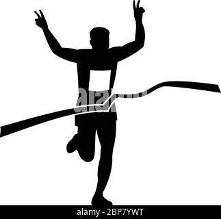 illustration of a silhouette of Marathon runner flashing victory sign ...