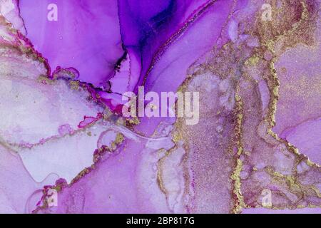 Mystic Alcohol ink Abstract background. Modern art. Abstract artwork. Trendy pink and gold wallpaper. Stock Photo