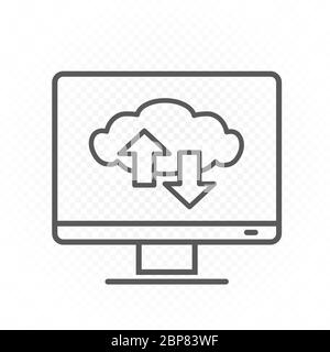 computer monitor cloud service line icon Stock Vector