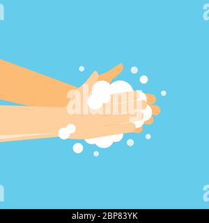 Washing hands with soap. Washing hands with soap to prevent virus and bacteria. vector illustration Stock Vector