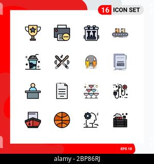 Stock Vector Icon Pack of 16 Line Signs and Symbols for drink, factory, back pack, conveyor, belt Editable Creative Vector Design Elements Stock Vector