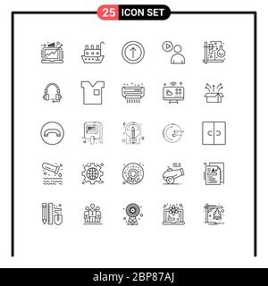 25 Line concept for Websites Mobile and Apps test, watch, vessel, video, user Editable Vector Design Elements Stock Vector
