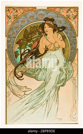 Alphonse Mucha, Music from Les Arts, Art Nouveau, fabric, 1898