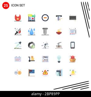 25 User Interface Flat Color Pack of modern Signs and Symbols of blood, barcode, minus, bar, money Editable Vector Design Elements Stock Vector