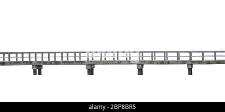 Old cement bridge and steel fence construction isolated on white background. with clipping path. Stock Photo