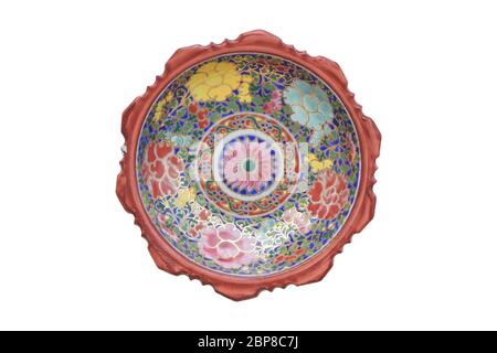 Traditional antique ceramic cup isolated on white background Object with clipping path. Top view Stock Photo