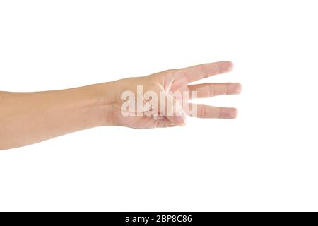Hand showing three fingers isolated on white background. Object with clipping path. Stock Photo
