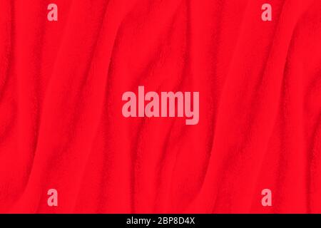 Red fabric texture background. Abstract cloth backdrop with soft waves. Stock Photo