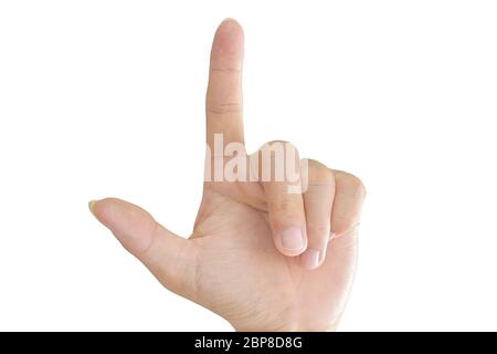 Close-up of hand pointing isolated on white background with clipping path. Stock Photo