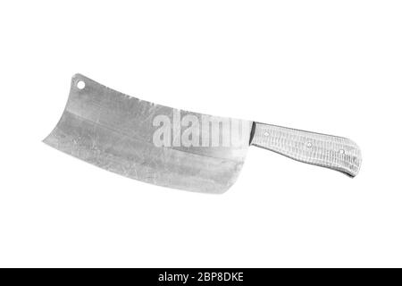 Old meat cleaver knife isolated on white background with clipping path. Stock Photo