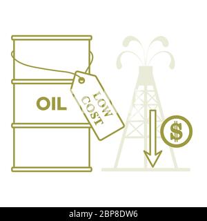 Vector illustration Oil price decrease. Petroleum industry. Economic crisis. Drop prices to negative value. Low cost. Storage. Market crash. WTI West Stock Vector