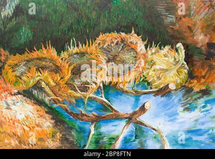 oil painting illustrating a replica of a famous painting made by Vincent van Gogh Stock Photo