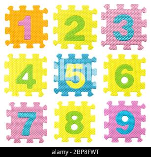 numbers from 0 to 9  created from Alphabet puzzle isloated on white background , with clipping path. Stock Photo