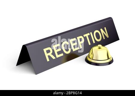 Gold reception bell and reception sign Stock Photo