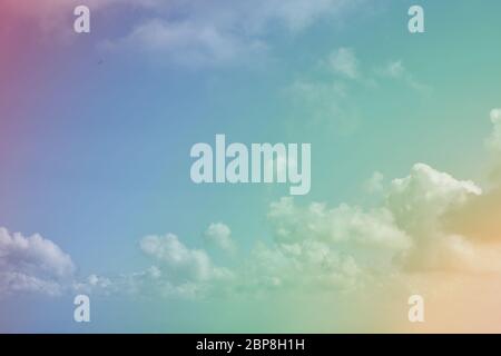 Sunshine clouds sky with a pastel soft color. Abstract blurred cyan gradient of sky nature. Stock Photo