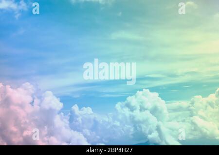 Sunshine clouds sky with a pastel soft color. Abstract blurred cyan gradient of sky nature. Stock Photo