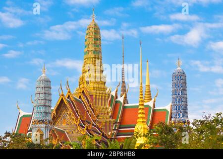 The Wat Phra Kaew, Temple of the Emerald Buddha, full official name Wat Phra Si Rattana Satsadaram, is regarded as the most sacred Buddhist temple in Stock Photo
