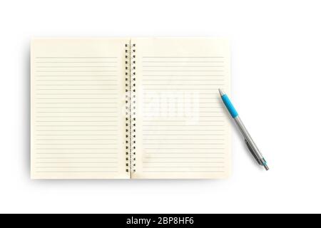 paper notebook,pen Isolated on white background. with clipping path. Stock Photo