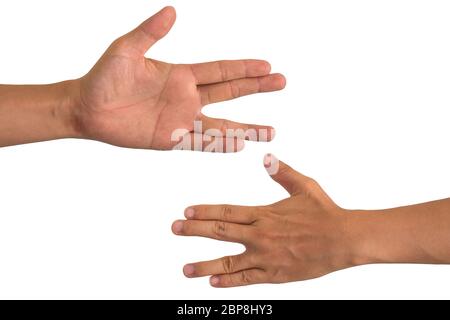 front and back men hands isolated on white background. with clipping path. Stock Photo