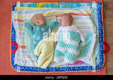 Two week old newborn male and female twins born during the Coronavirus lockdown on the 11th April 2020 in London, England. Photo © Sam Mellish Stock Photo