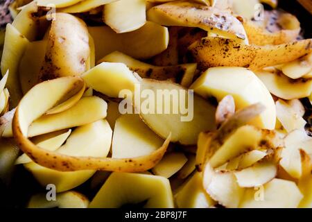 Close Up Of Fresh Potato Peelings With No People Stock Photo