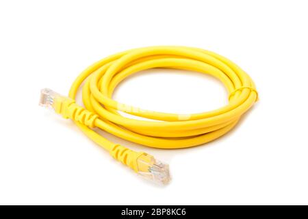 Yellow LAN cable isolated on white background Stock Photo