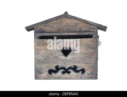 Mailbox made of wood isolated on white background. Object with clipping path Stock Photo